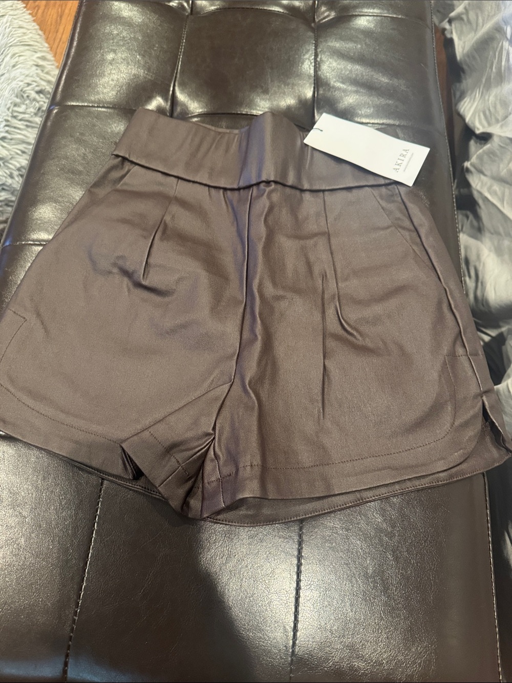 Akira Dark Brown High-Waist Pleated Tailored Shorts